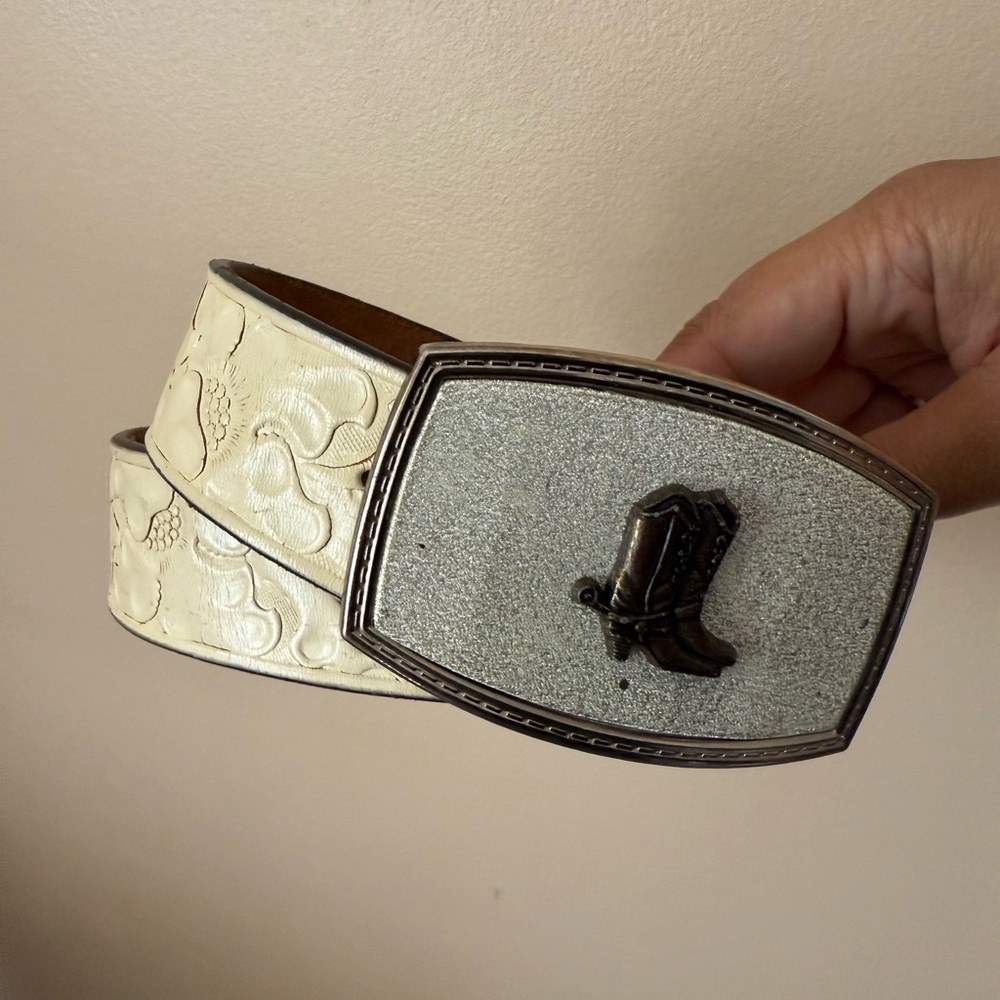 Justin Ivory Leather Belt Cowgirl Boots Buckle Top Grain Cowhide Sz 28 31”